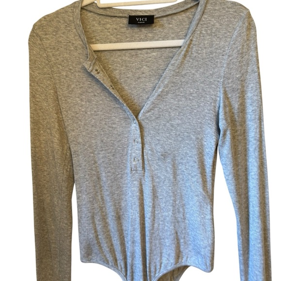 Vici Heather Gray Button-Up Bodysuit - Picture 2 of 6